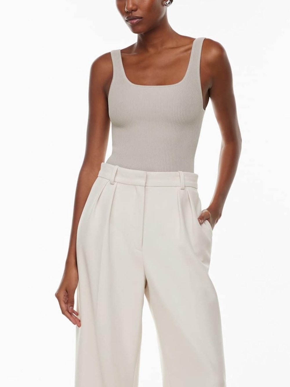 Babaton Light Gray Ribbed Knit Tank Top - Picture 3 of 5